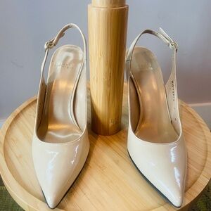 Stuart Weitzman Patent Leather Slingback Pointed Toe Heels Nude Size 7